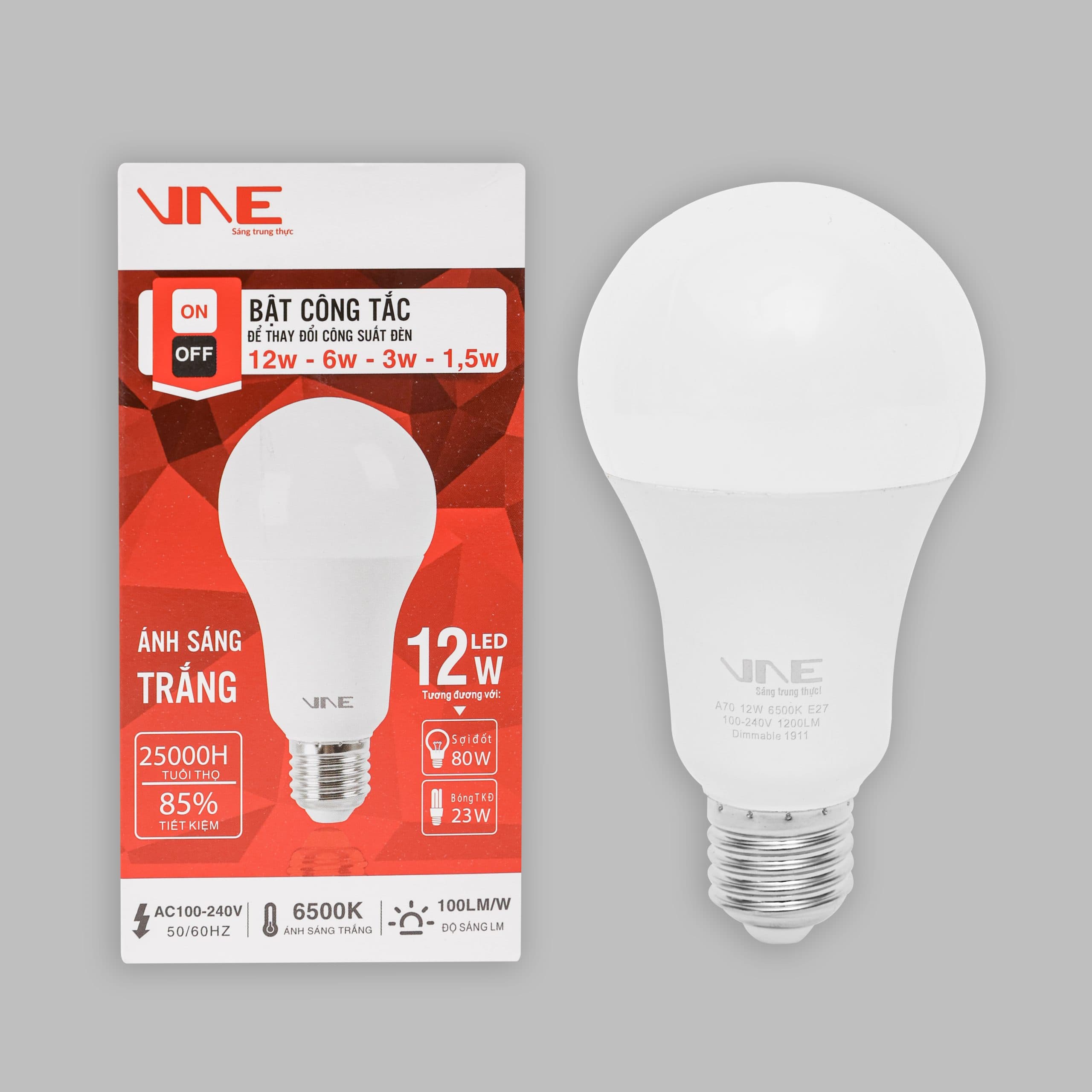 Bóng LED tròn 3000K/6500K 12W