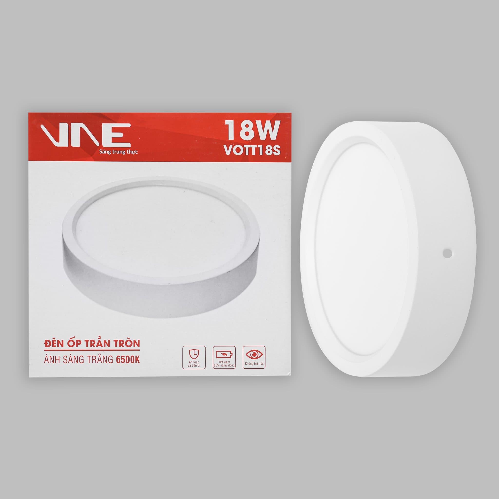 LED Ốp trần Tròn/Vuông 215mm x 40mm 6500K 18W