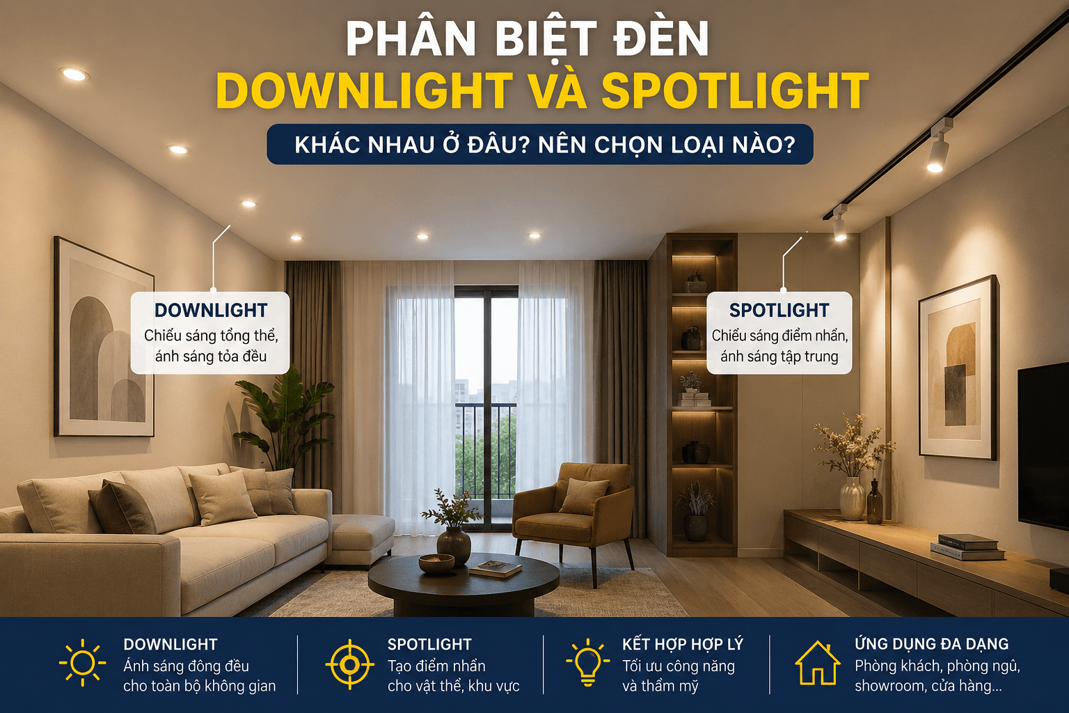 Phân biệt đèn Downlight và Spotlight: Khác nhau ở đâu? Nên chọn loại nào?