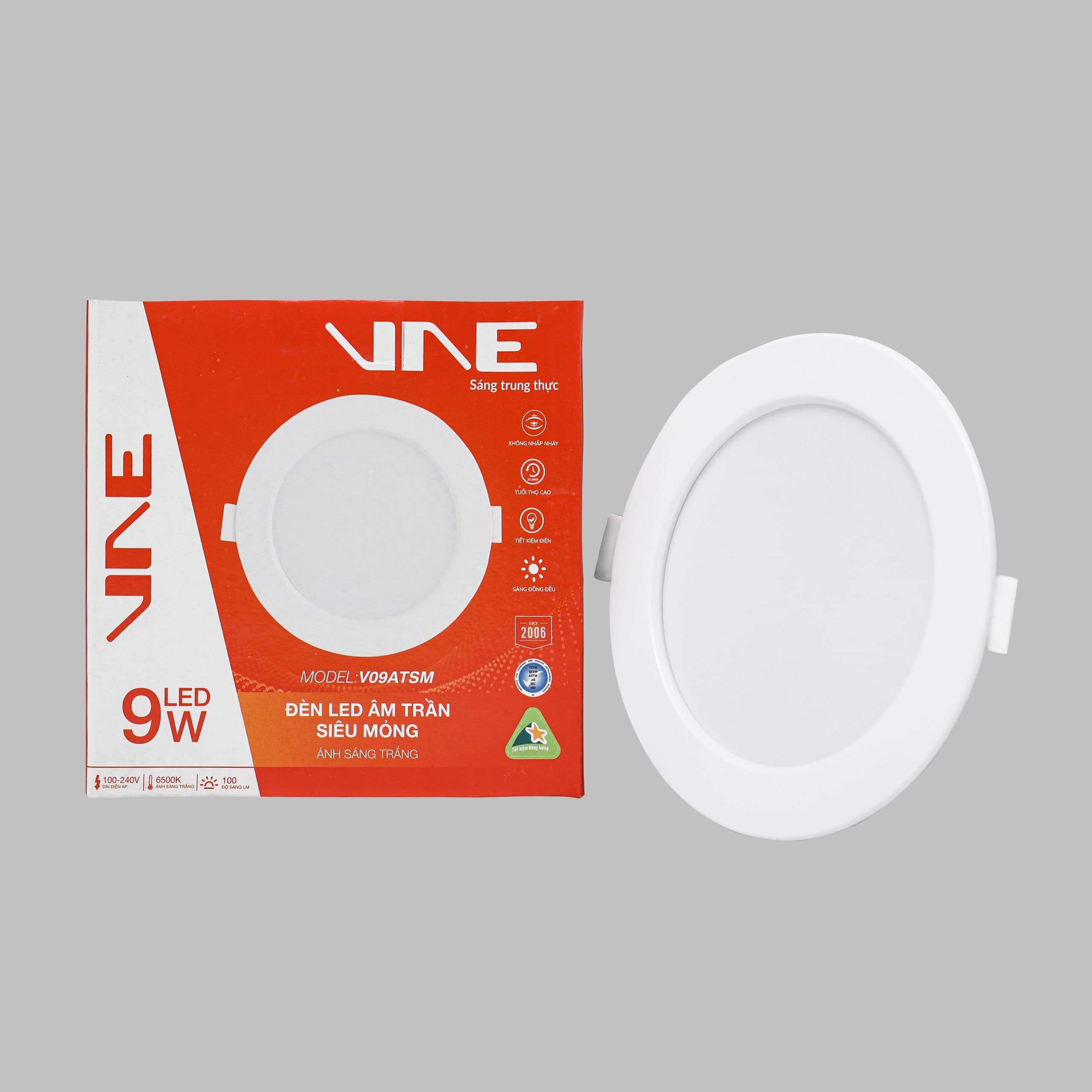 Đèn LED âm trần siêu mỏng 9W 90mm 3000K/4000K/6500K DOB