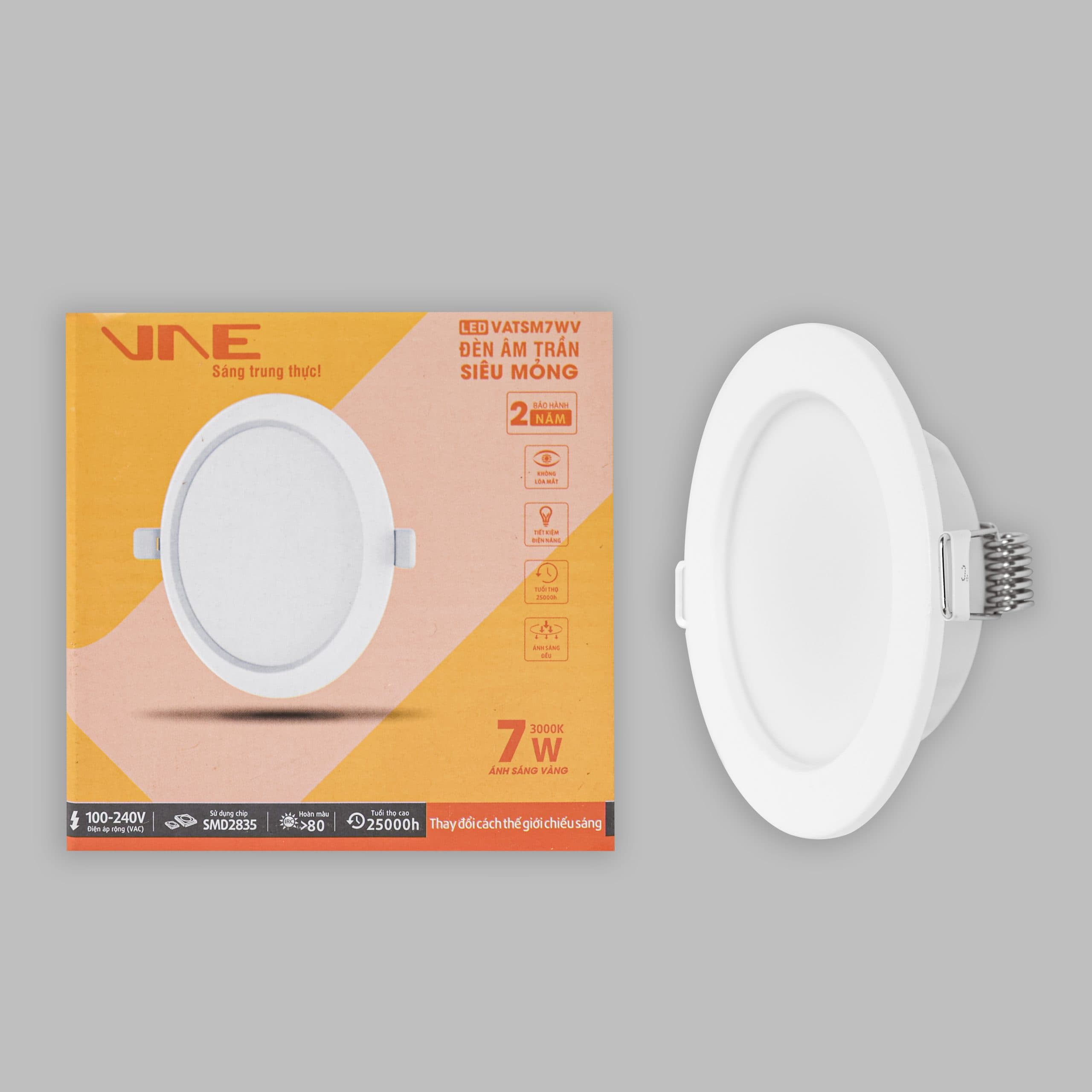 Đèn LED âm trần siêu mỏng 76mm 3000K/6500K 7W (Driver liền)